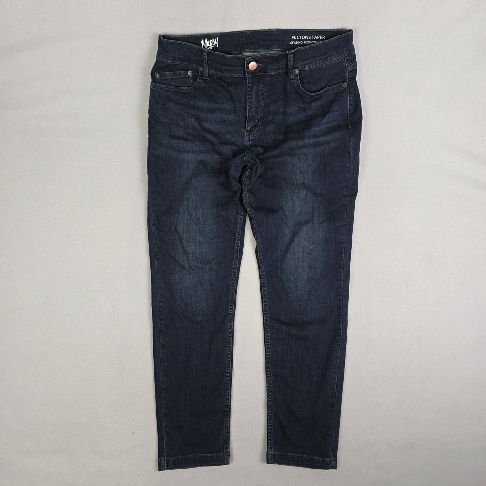 Mugsy Fultons Taper Jeans Mens 35x30 Slim Straight Dark Wash Stretch FLX3NFU